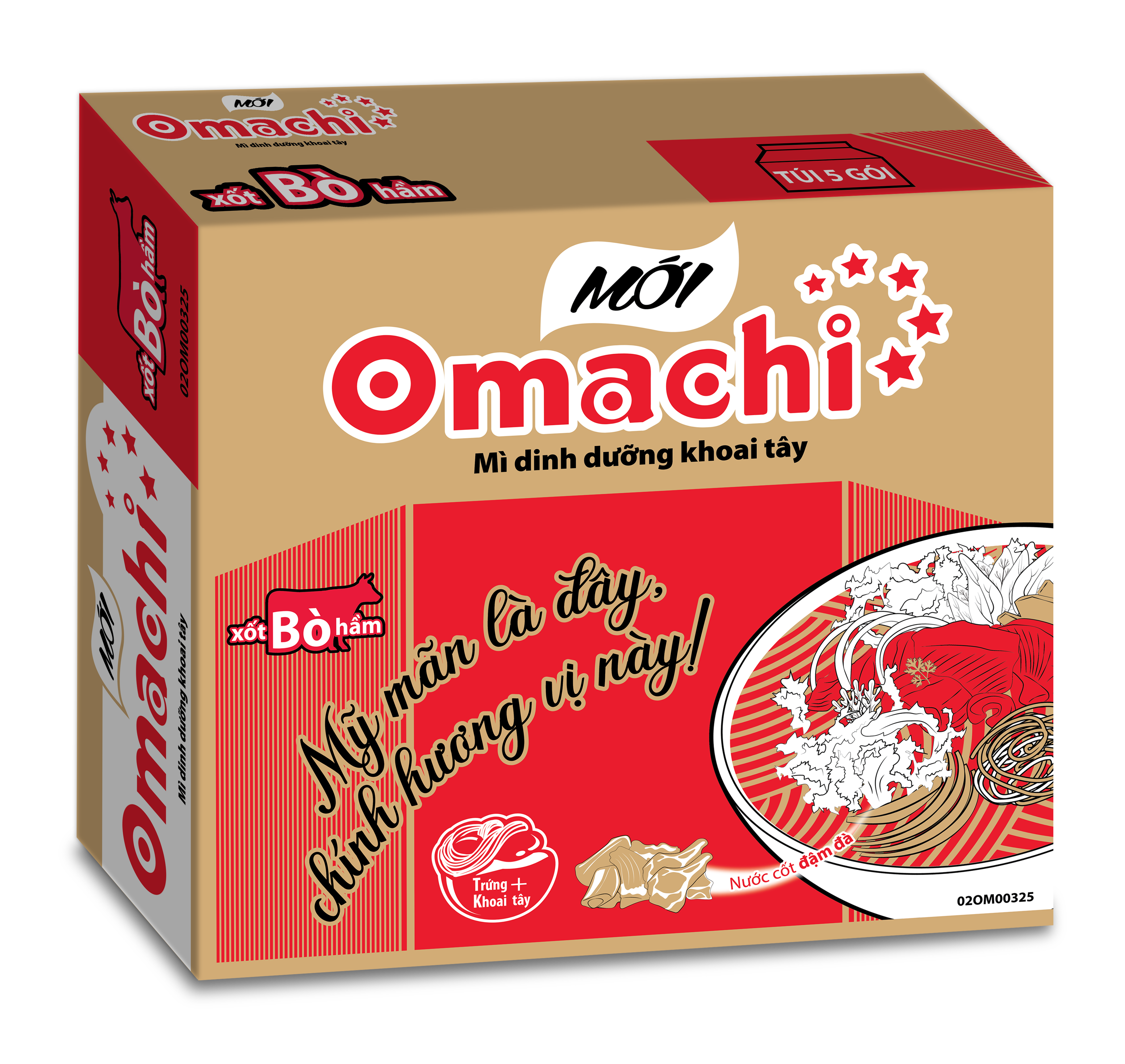Omachi Potato Instant Noodles - Steamed Beef Flavor - Masan Consumer