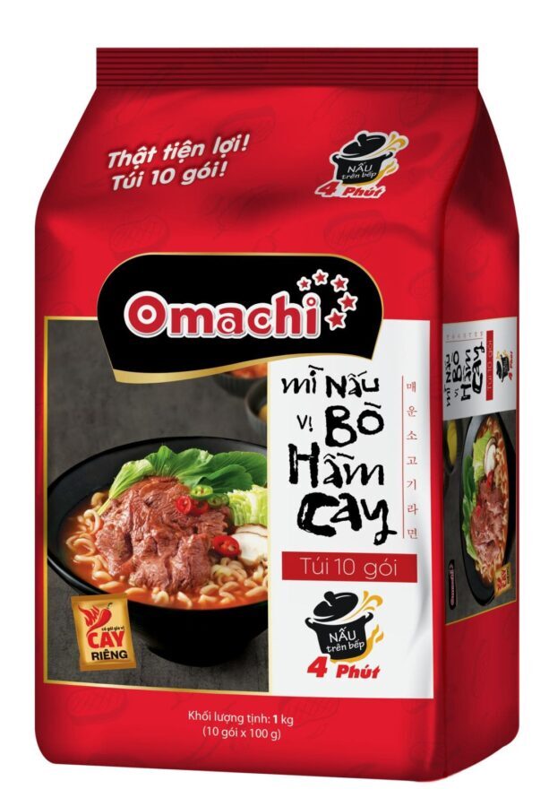 Omachi Noodles Spicy Beef Stew Flavor - Bag of 10 packs - Masan Consumer