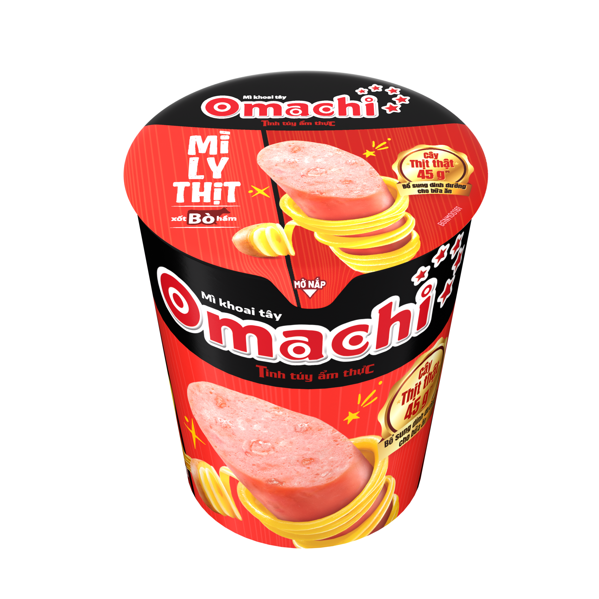 Omachi Potato Noodles (With Meat) - Stewed Beef Flavoring - Cup 113gr - Masan Consumer