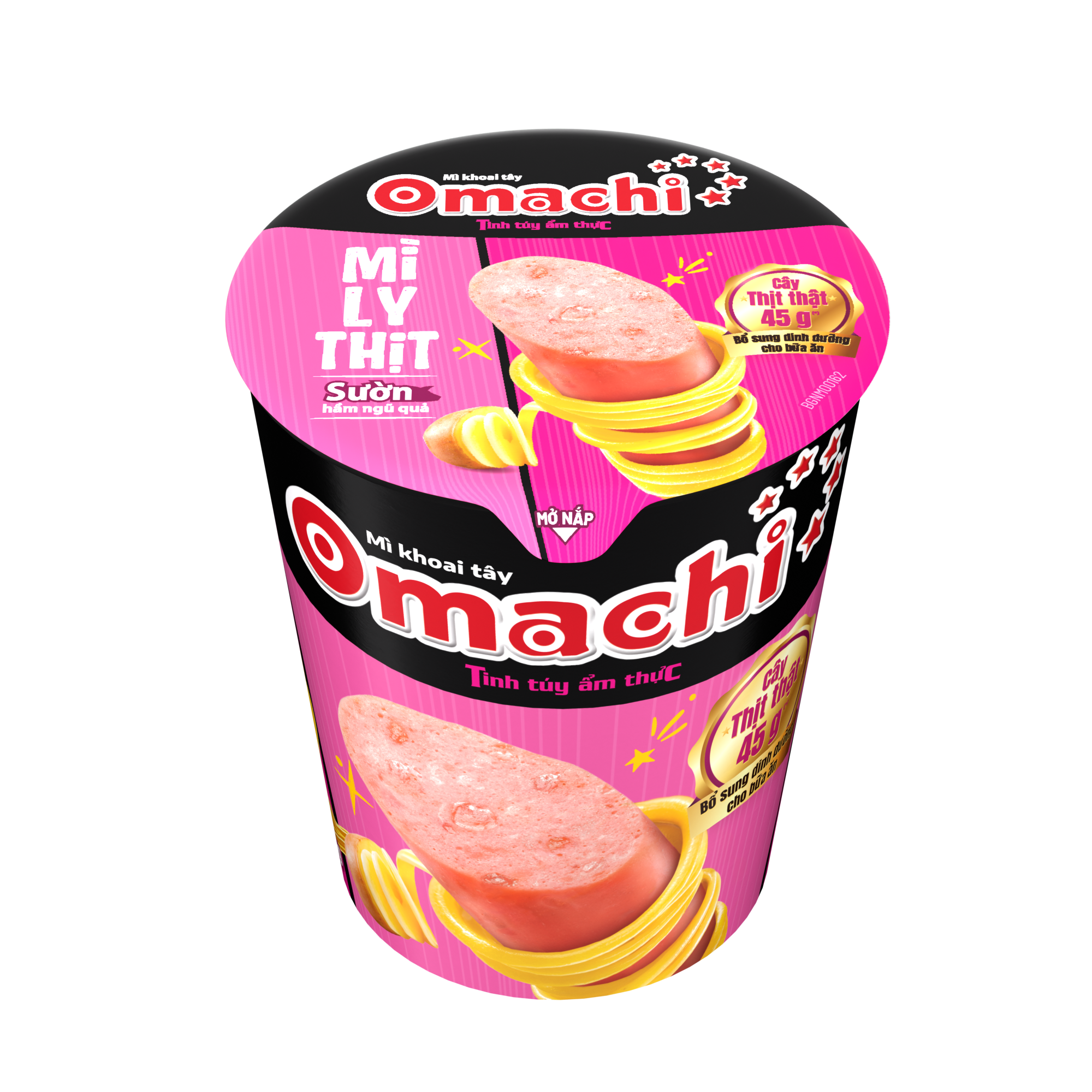 Omachi Potato Noodles (With Meat) - Stewed Pork Rib Flavoring - Cup 115gr - Masan Consumer
