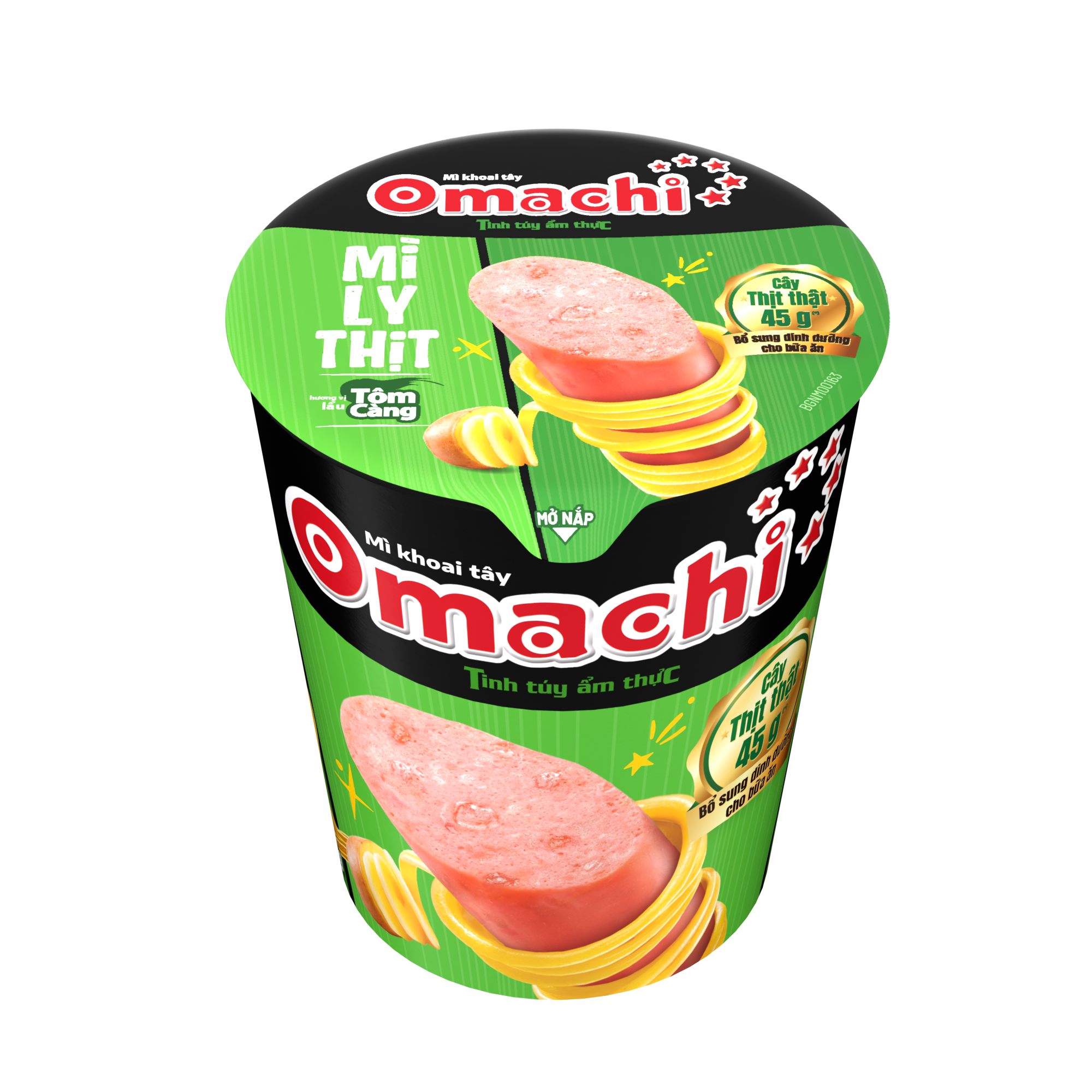 Omachi Potato Noodles (With Meat) - Hot & Sour Shrimp Flavouring - Cup 112gr - Masan Consumer